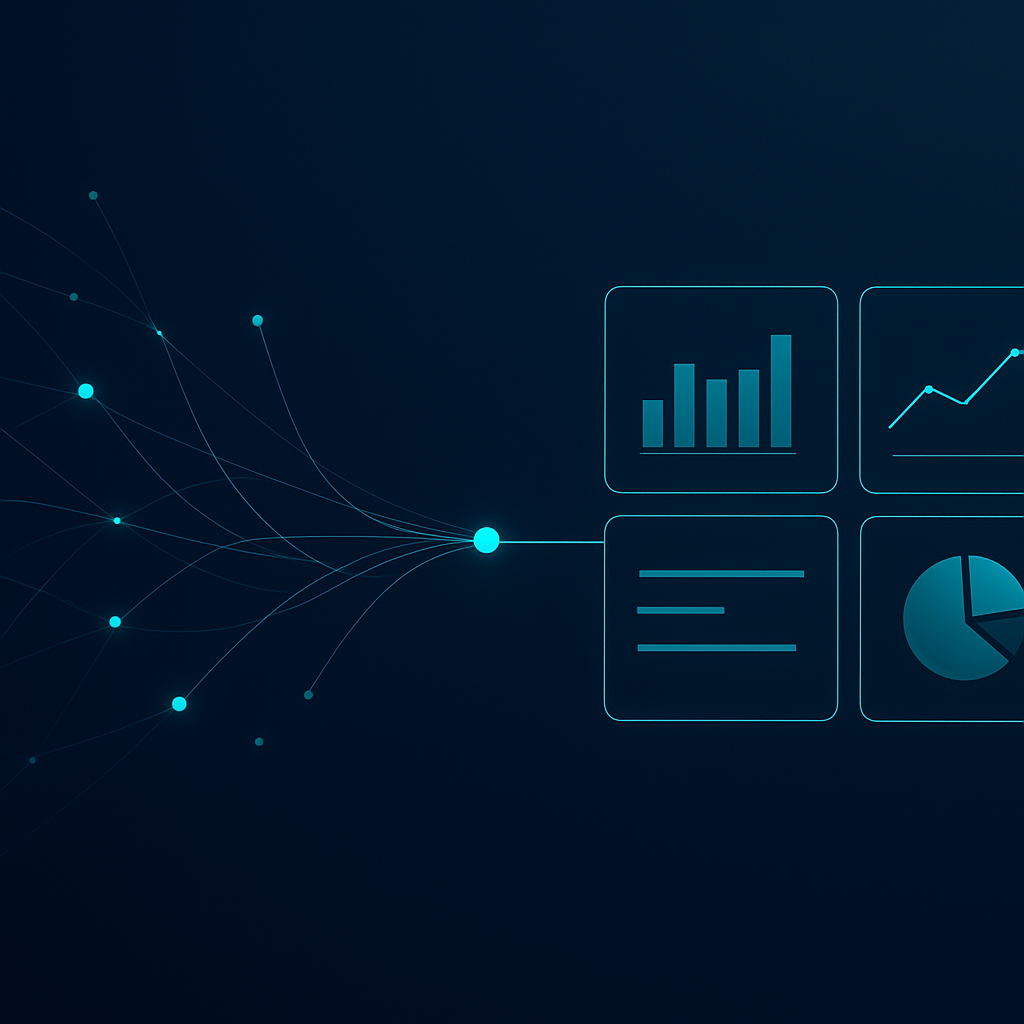 Visualización de flujo de registros consolidándose en un panel de datos
