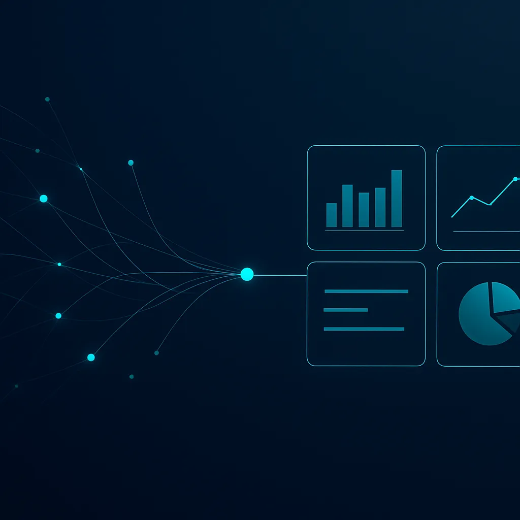 Visualización de flujo de registros consolidándose en un panel de datos